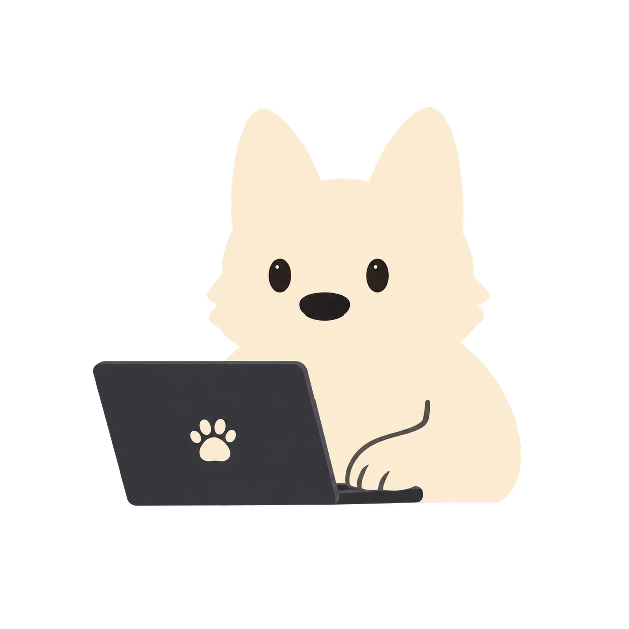 Piper working at a laptop
