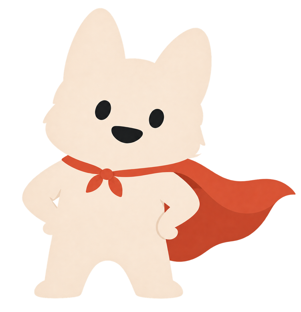 Piper, the Relay fox, ready to help in a terracotta cape